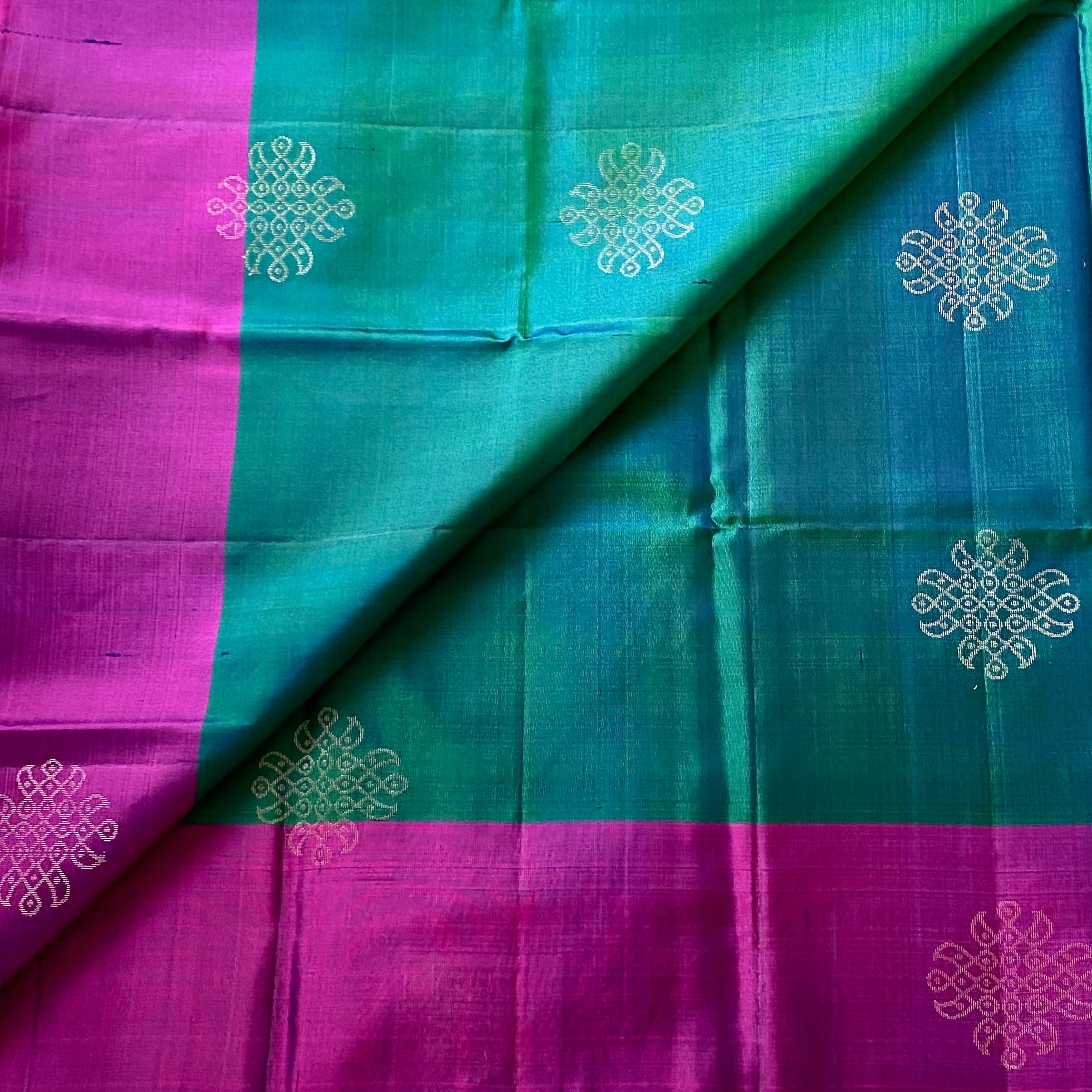 Magenta Green Silk Saree Gold Zari Intricate Buta Work Traditional