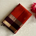 Rust Red Designer Pure Silk Saree With Deep Purple Pallu