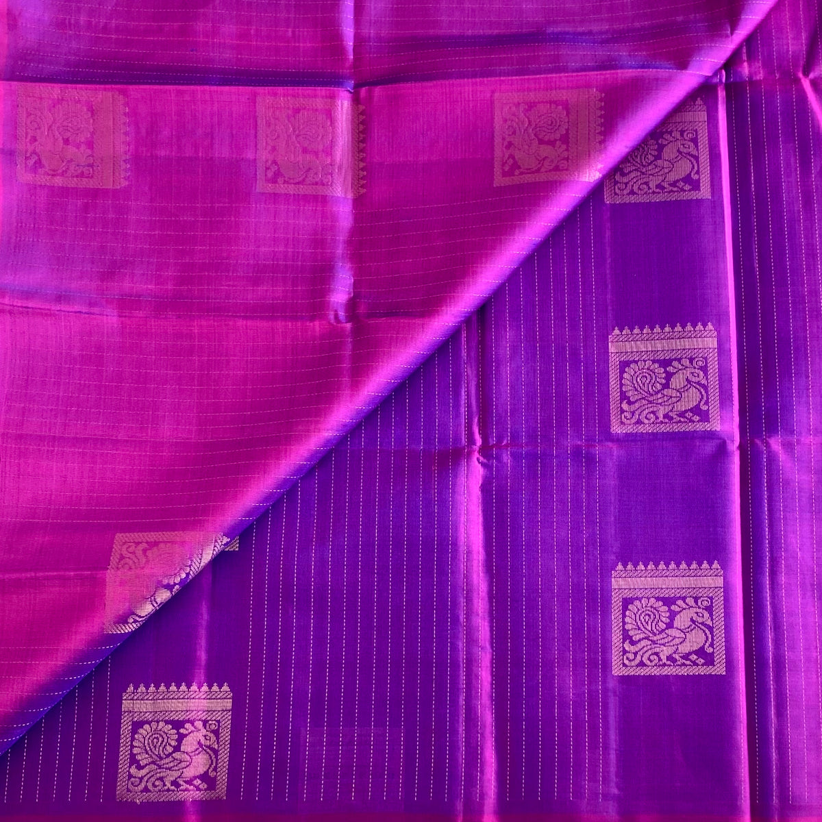 Dual Shaded Magenta Purple Designer Pure Silk With Peacock Zari