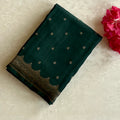 Deep Teal Silk Saree with Gold Brocade Pallu and Scalloped Border