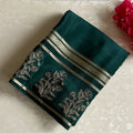 Metallic Green Green Soft Crepe Silk Saree With Metallic Gold Striped Pallu