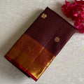 Espresso Coffee Maroon Kanjeevaram Pure Zari Silk Saree With Crimson Red Pallu