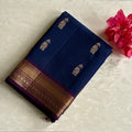 Royal Blue Magenta Silk Saree Gold Zari Elephant Diamond Pallu