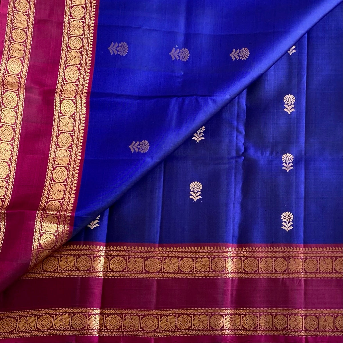 Royal Blue And Magenta Pink Designer Pure Silk Saree With Zari Pallu