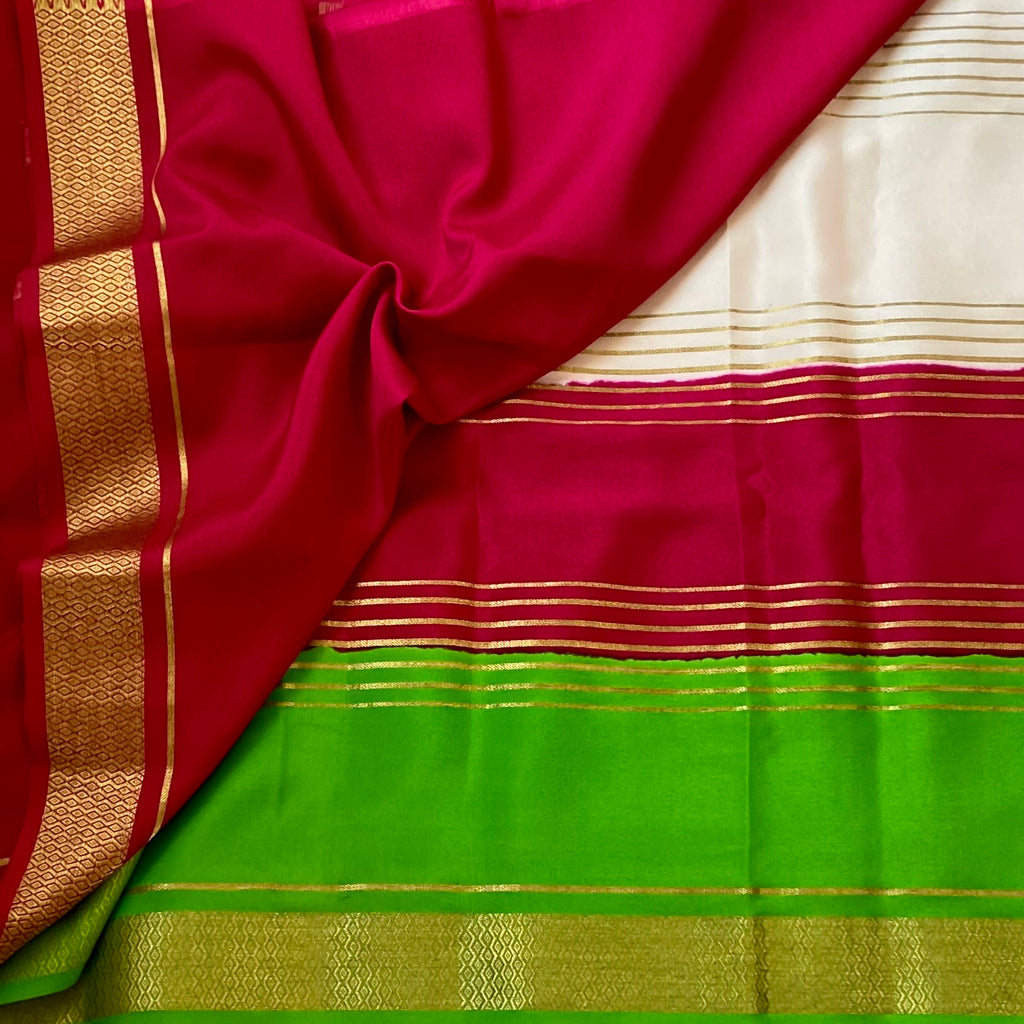 Dipped in Love - 3D handloom Pure Mysore silk • Pearl • Pink • Green