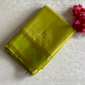Lime Green Designer Pure Silk Saree With Metallic Gold Pallu And Border