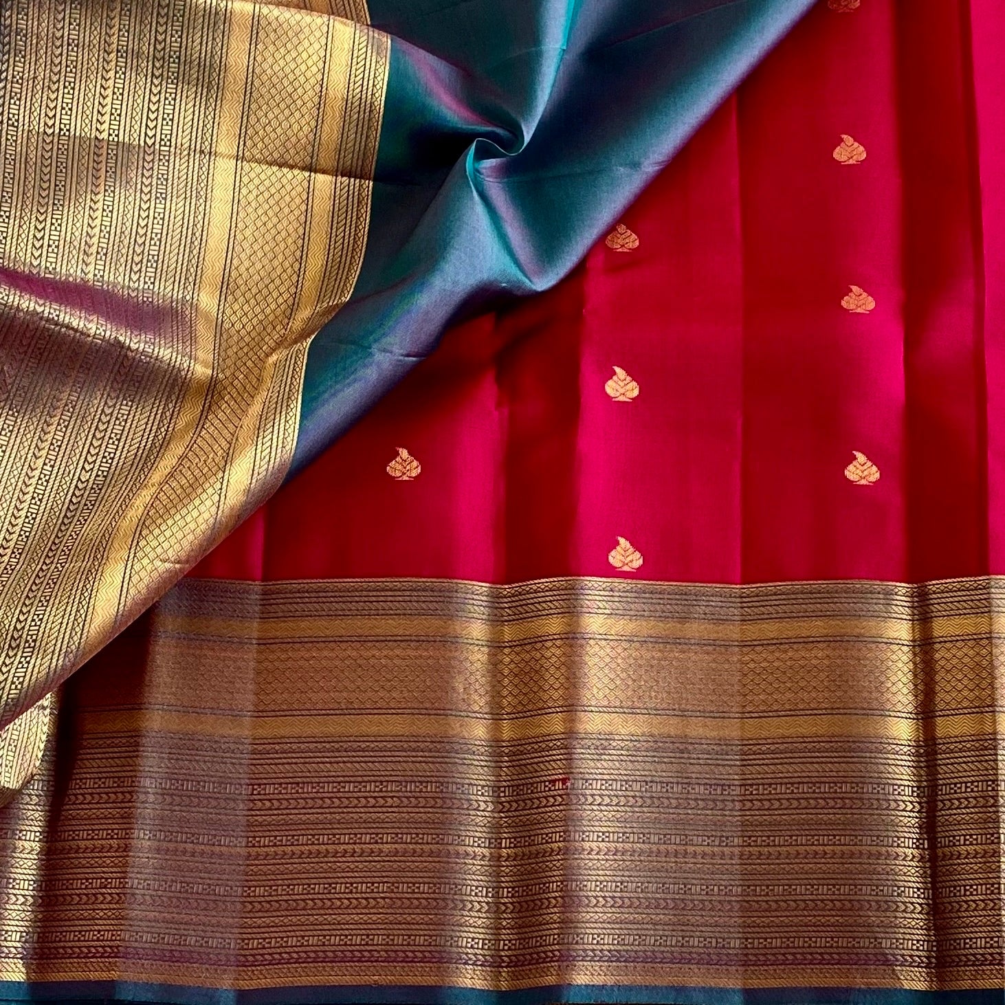 Cherry Pink Designer Pure Silk Saree With Turquoise Blue Pallu And Teal Border