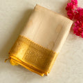 Ivory Marigold Silk Saree Gold Zari Floral Woven Border Traditional