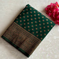 Emerald Green Soft Tussar Silk Saree With Antique Gold Brocade