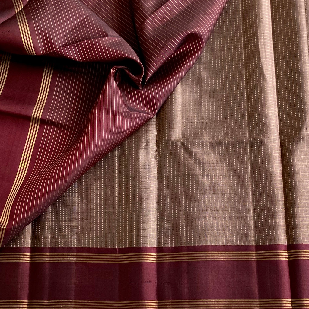 Dusty Mauve Designer Pure Silk Saree With Deep Maroon Pallu