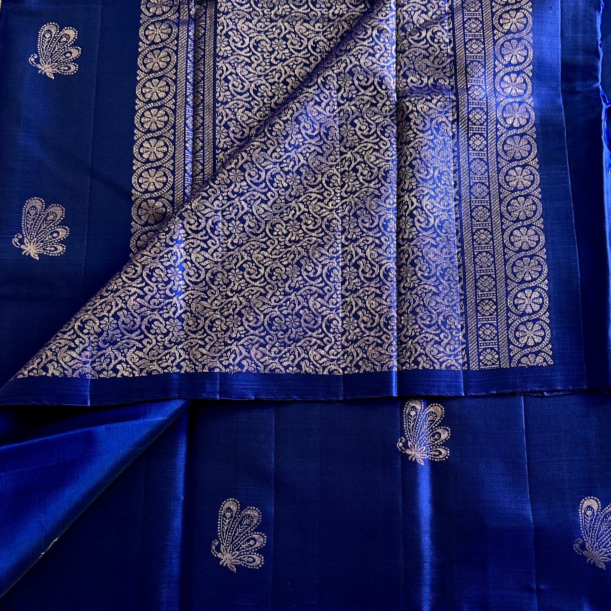 Royal Blue Silk Saree With Gold Zari Butterfly Buta