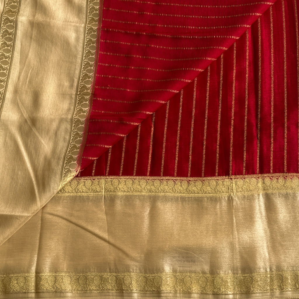 Elegant Champagne Gold Silk Saree with Deep Magenta Zari Pallu