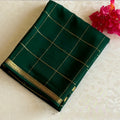 Deep Bottle Green Mysore Crepe Silk Saree With Antique Gold Zari