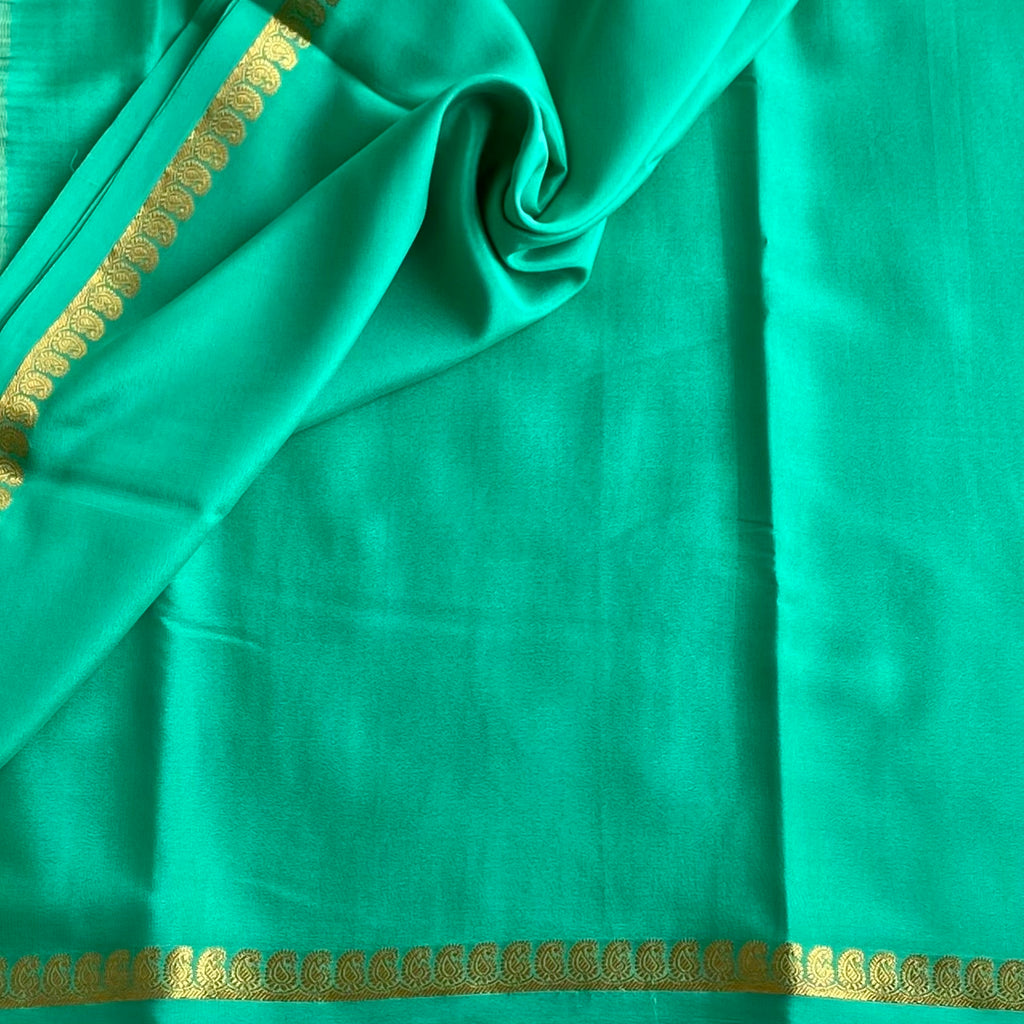 Sea Green Mysore Crepe Silk Saree With Metallic Gold Border