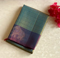 Rare Beauty Dual Shaded Teal Purple Pire Silk Saree with Elephant Border Checked borders