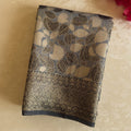 Bronze Brocade Saree With Leaf Motif And Medallion Pallu
