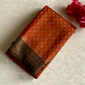 Rare beauty Rust Orange Banarasi Crepe Silk Saree Deep Olive With Pallu