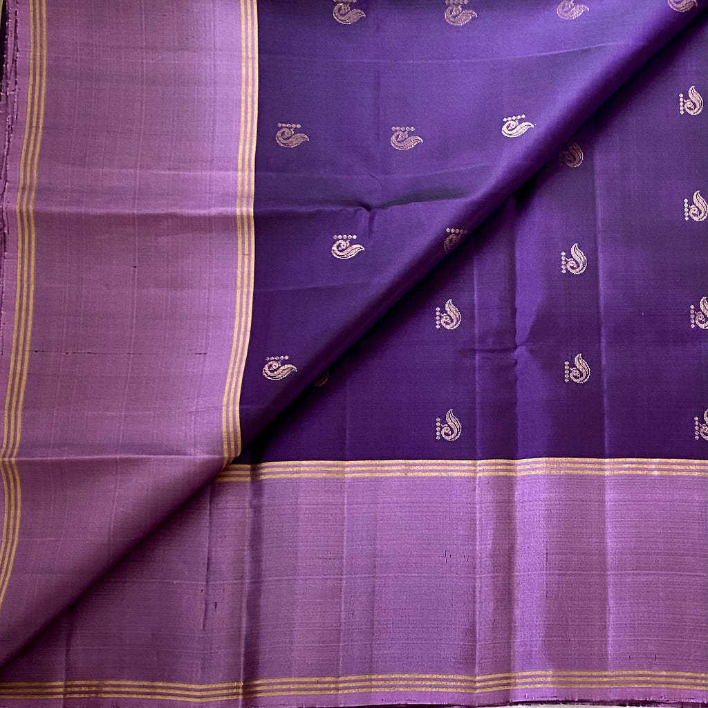 Elegant Amethyst Purple Silk Saree Antique Gold Paisley Brocade Pallu