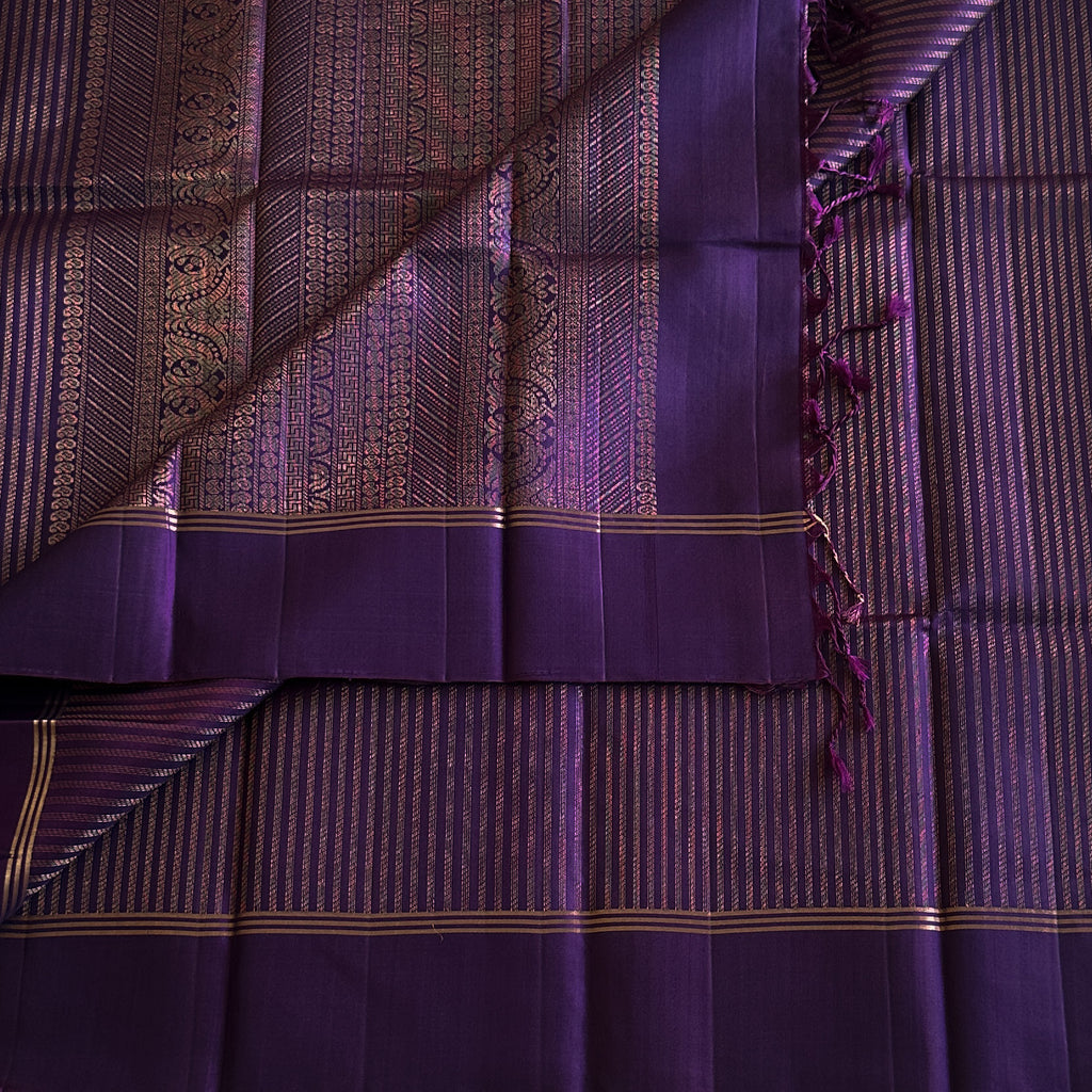Royal Violet Saree Metallic Gold Woven Pallu Narrow Border Tassels