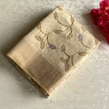 Light Beige Golden Vine Saree with Lavender Accents and Tassels