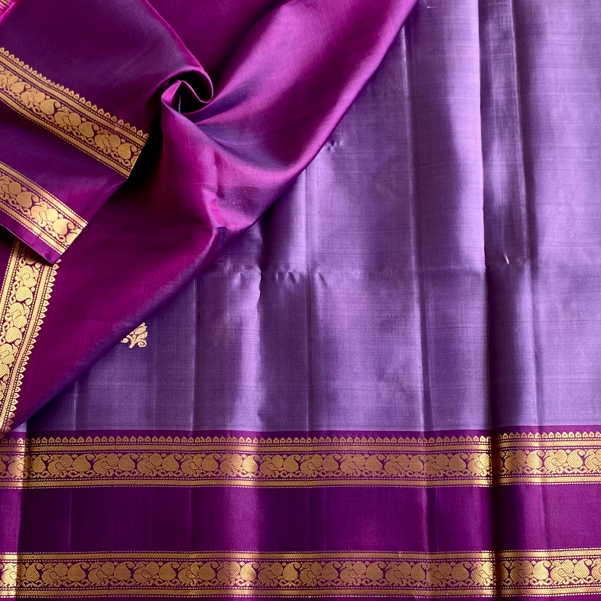Lavender Purple Designer Pure Silk Saree With Deep Purple Pallu