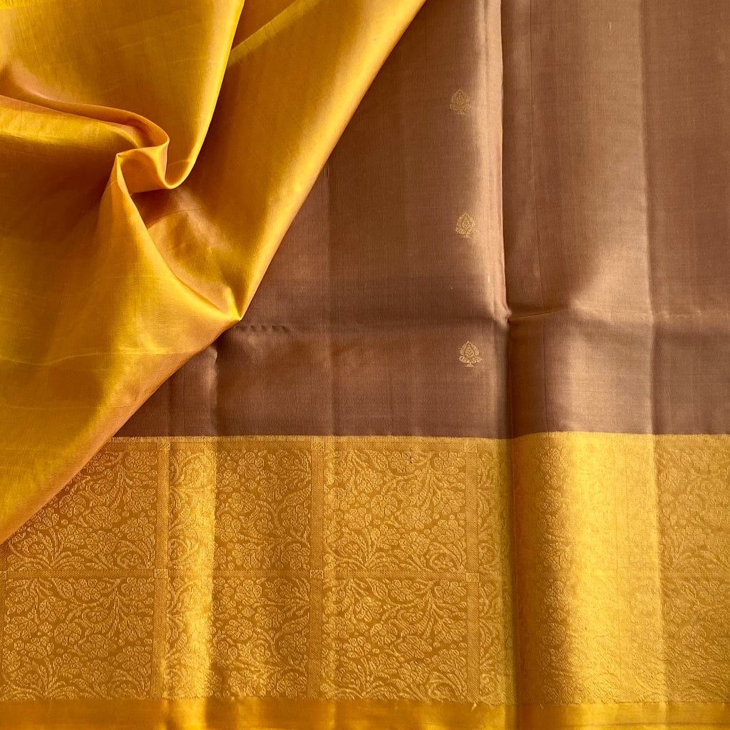 Copper Brown & Golden Yellow Designer Pure Silk Elegance