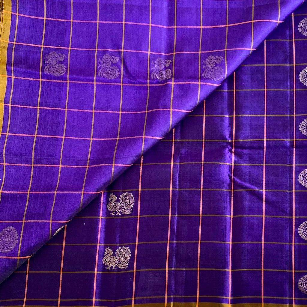 Royal Purple Designer Pure Silk Saree With Antique Gold Pallu