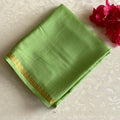 Tiny 1 inch border Lime Green Mysore Crepe Silk Saree With Metallic Gold Stripes
