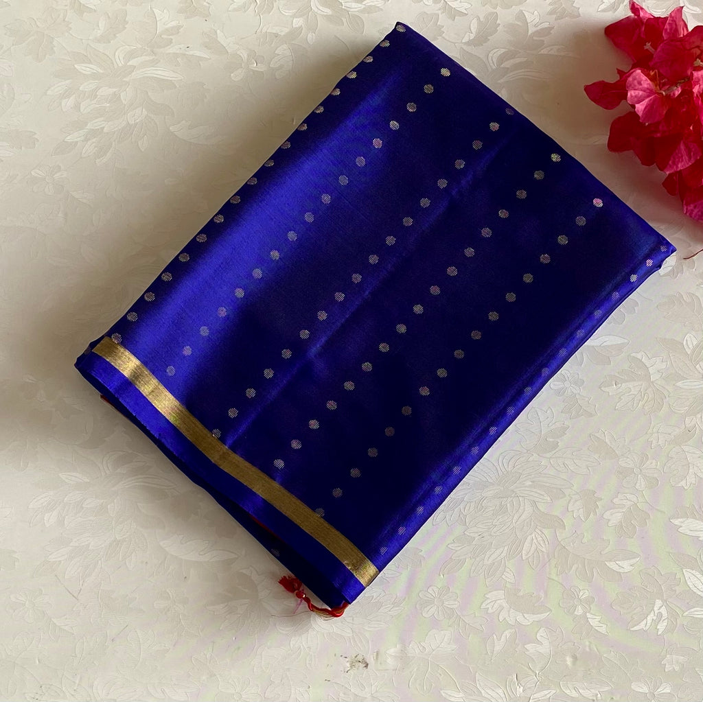 Royal Blue Designer Pure Silk Saree With Rani Pink Pallu
