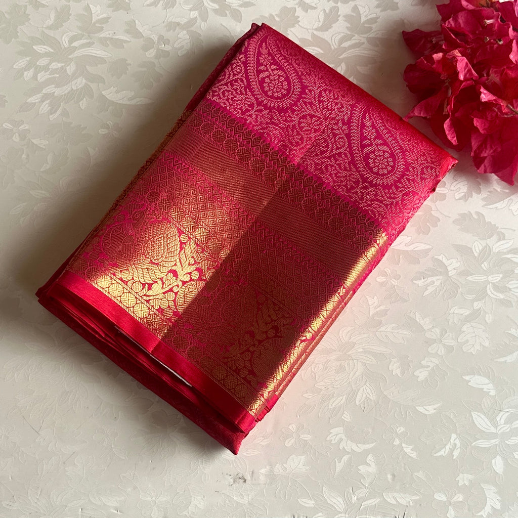 Rani Pink Designer Brocade Pure Silk Saree With Rich Gold Border