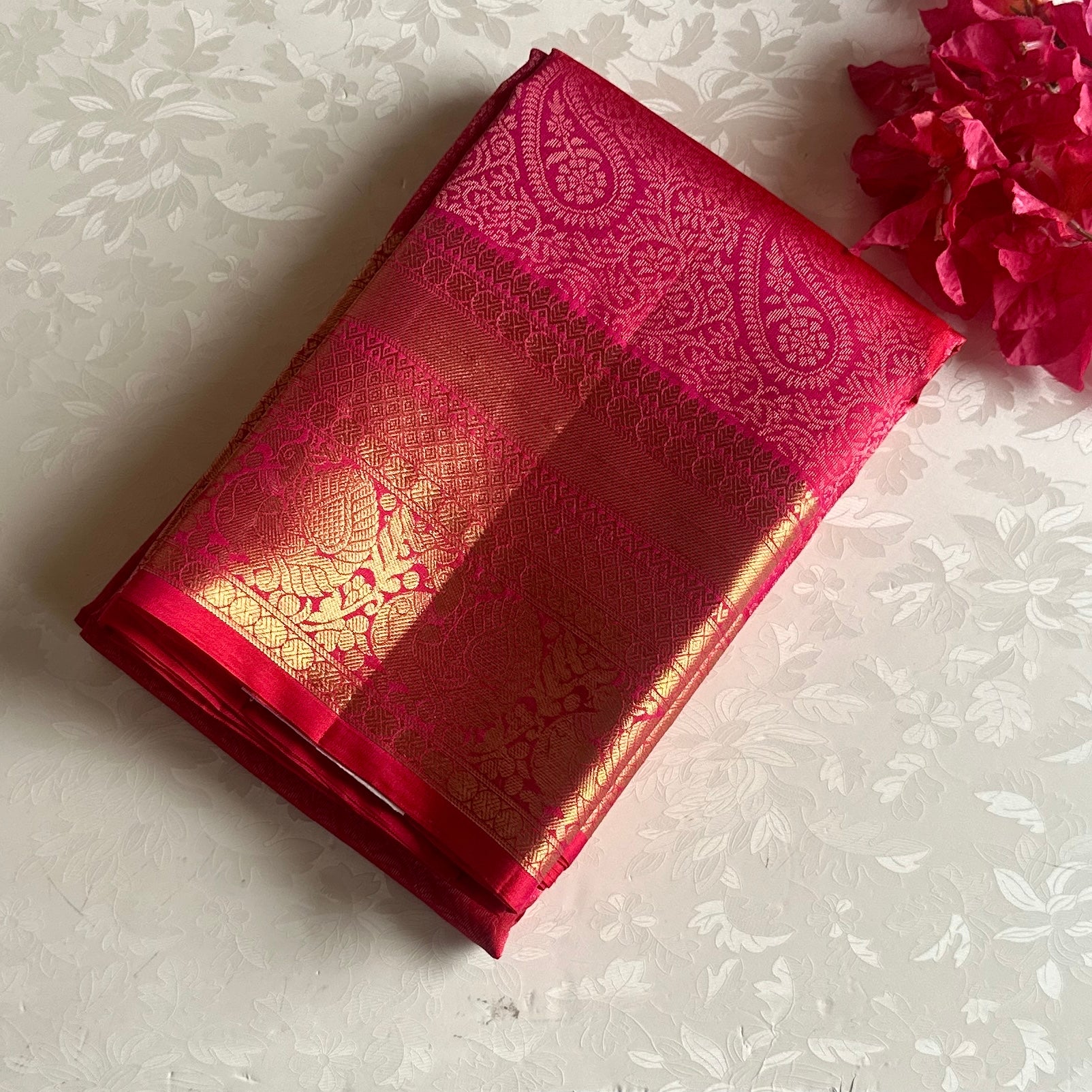 Rani Pink Designer Brocade Pure Silk Saree With Rich Gold Border