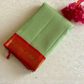 Micro Checkered Mint Green Kanjeevaram Pure Zari Silk Saree With Crimson Red Pallu