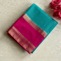 Traditional Teal Fuchsia Silk Saree With Gold Zari Paisley Pallu