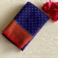 Denim Blue Banarasi Crepe Silk Saree With Rust Red Border And Pallu