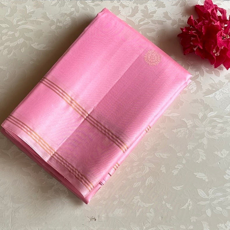 Pastel Rose Designer Pure Silk Saree With Antique Gold Zari Pallu