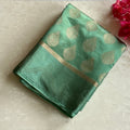 Mint Green Banarasi Silk Saree With Antique Gold Zari Border