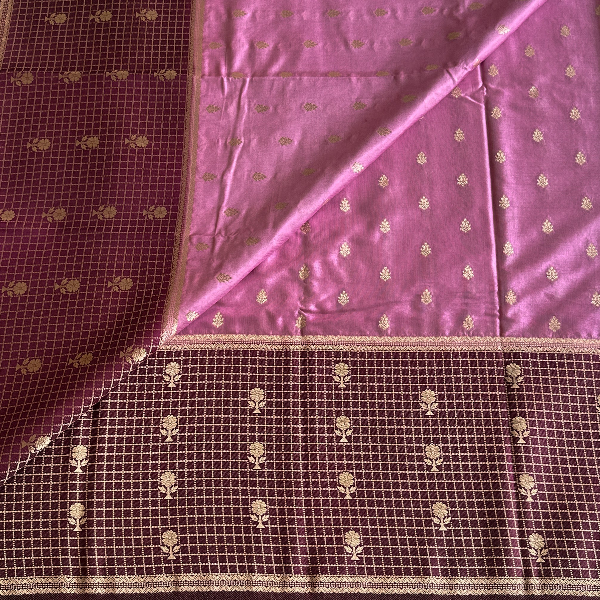 Pastel Pink Magenta Pallu Gold Buti Saree Traditional Festive Wear