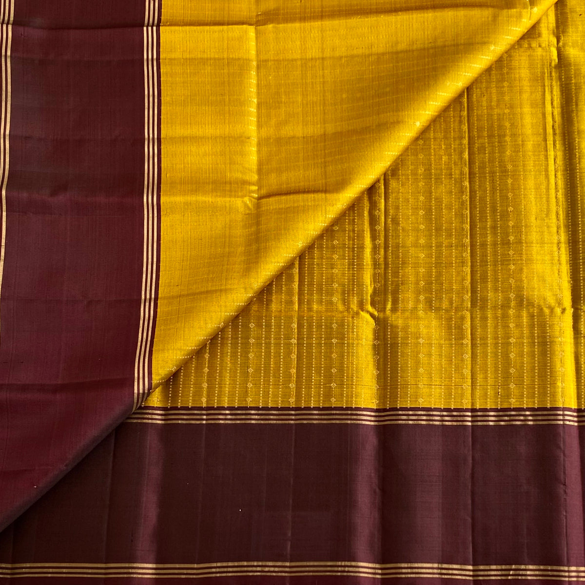 Mustard Yellow Designer Pure Silk Saree With Deep Wine Maroon Pallu