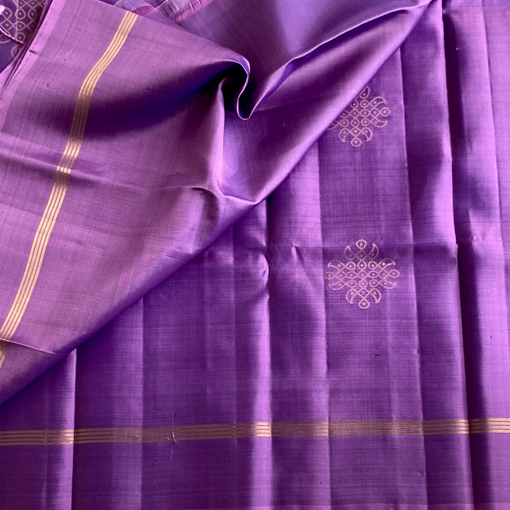 Metallic Deep Lavender Designer Pure Silk Saree With Kollam Zari Weave