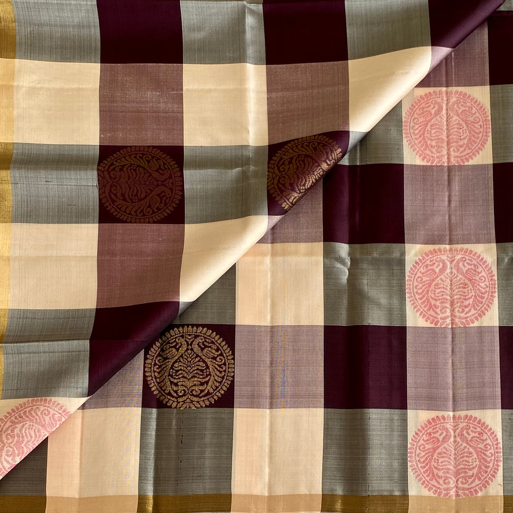 Deep Maroon Designer Pure Silk Saree With Antique Gold Zari Pallu
