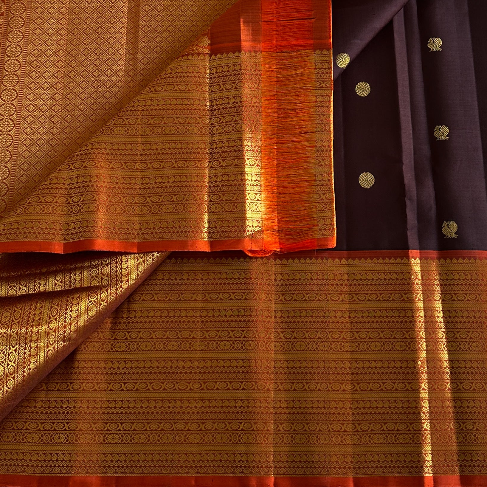 Deep Coffee Brown Luxurious Kanjeevaram Pure Silk