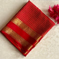 Bright Red Mysore Crepe Silk Saree With Antique Gold Zari