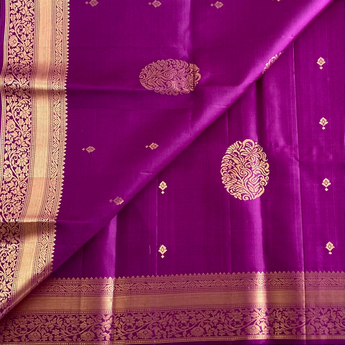 Rich Magenta Designer Pure Silk Saree With Antique Gold Zari