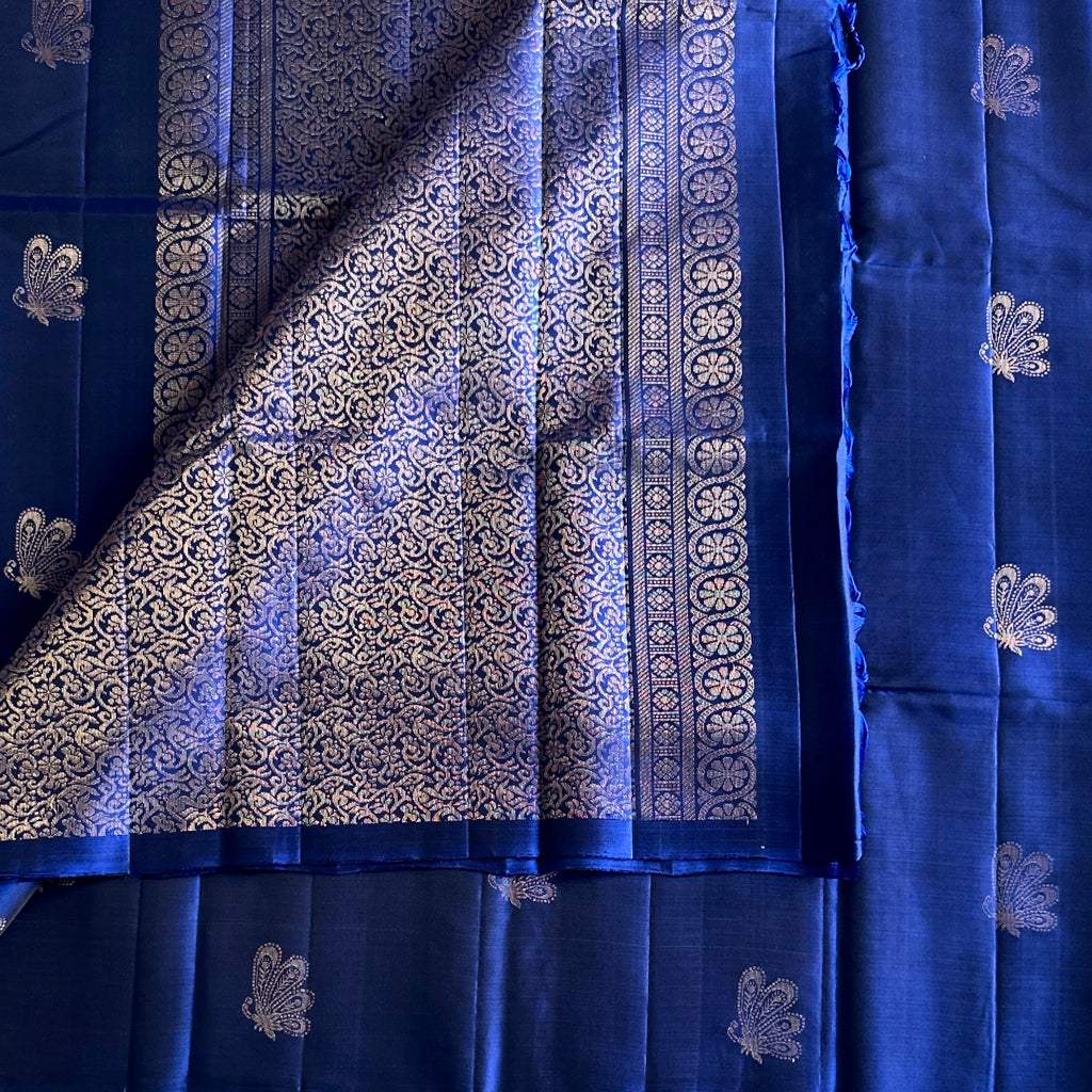 Royal Blue Silver Brocade Paisley Silk Saree Festive Traditional Wear