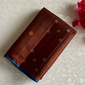 Rust Brown Designer Pure Silk Saree With Turquoise Blue Pallu