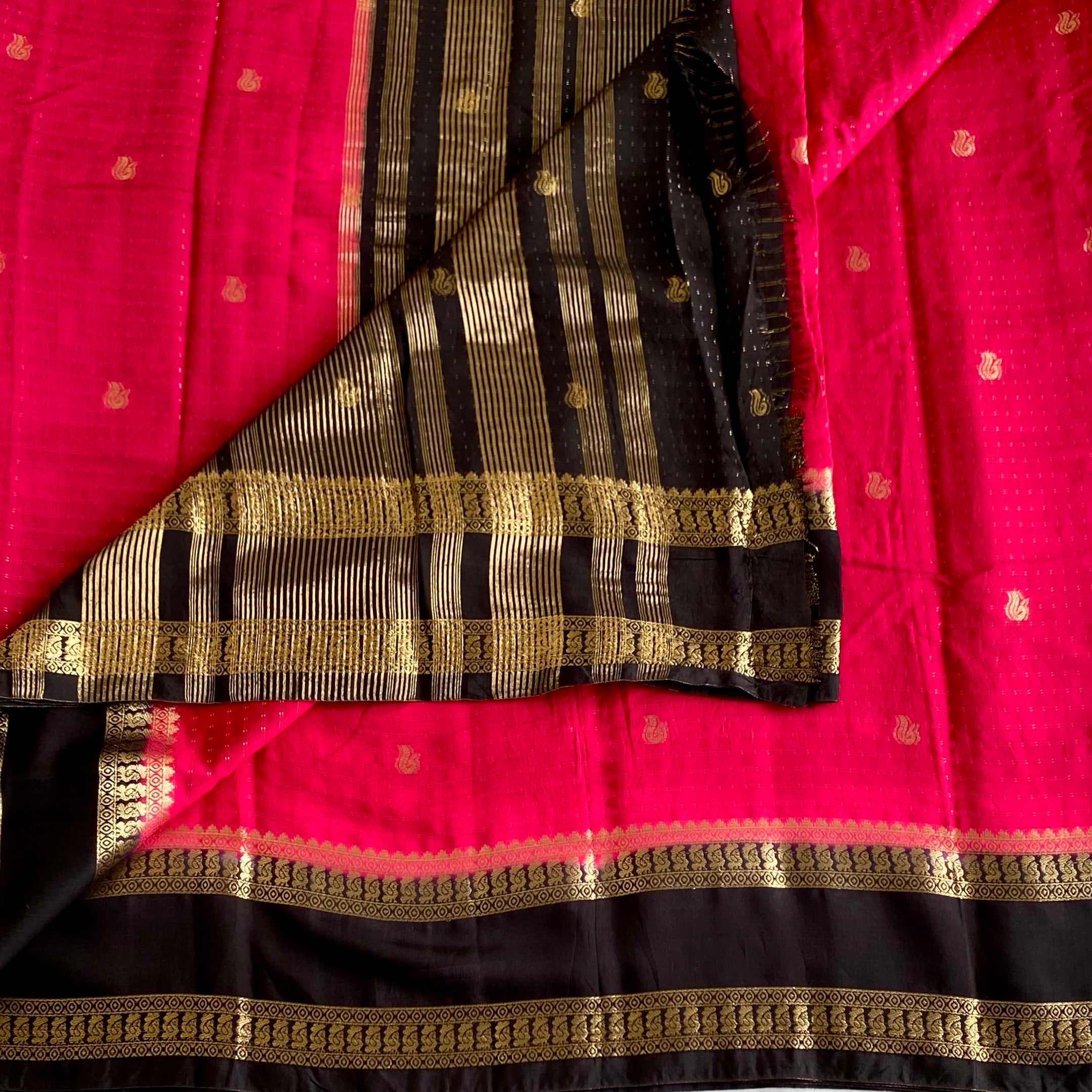 Rani Pink Soft Tussar Silk Saree With Jet Black Pallu