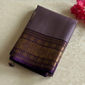 Deep Violet Silk Saree With Gold Zari Brocade Border And Pallu