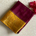 Deep Maroon With Yellow Soft Tussar Silk Saree With Mustard Yellow Pallu