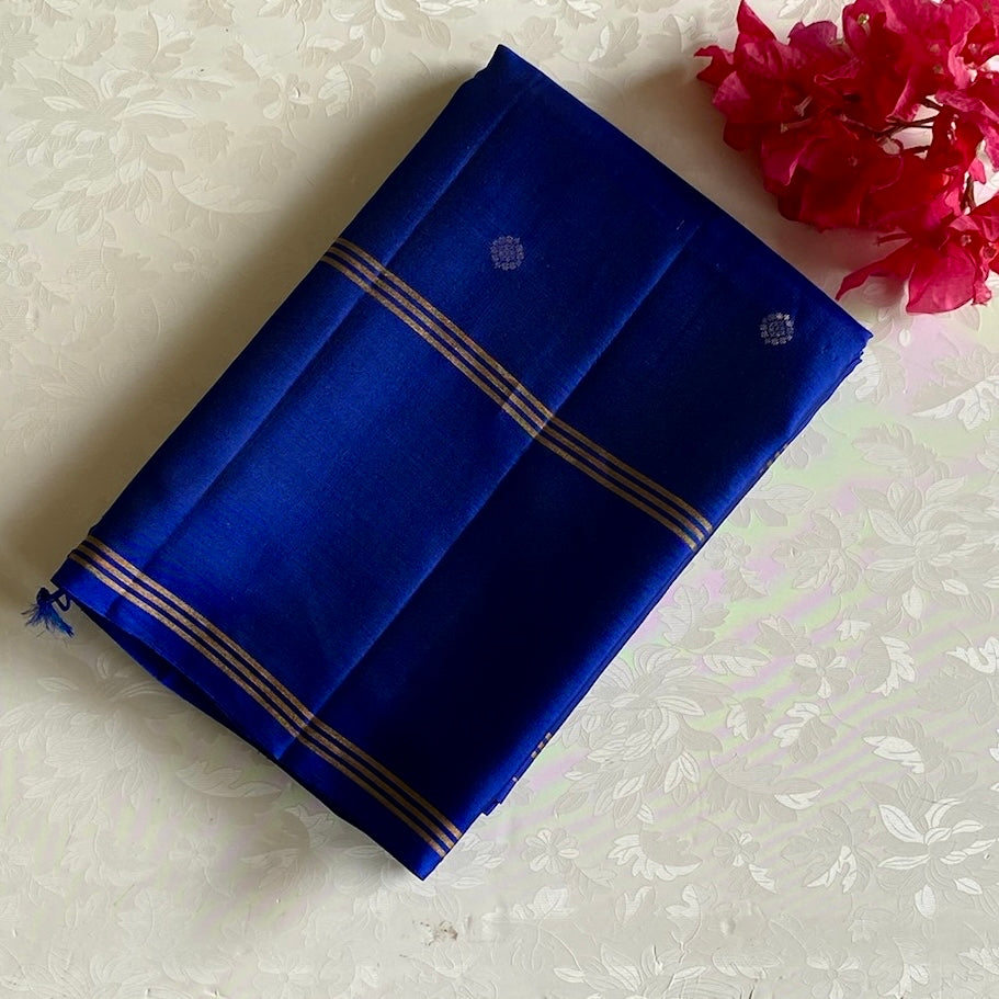 Royal Blue Designer Pure Silk Saree With Rose Gold Zari