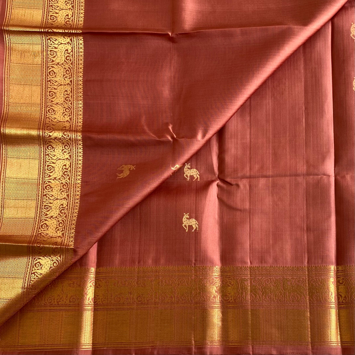 Bronze Copper Designer Pure Silk Saree With Antique Gold Zari